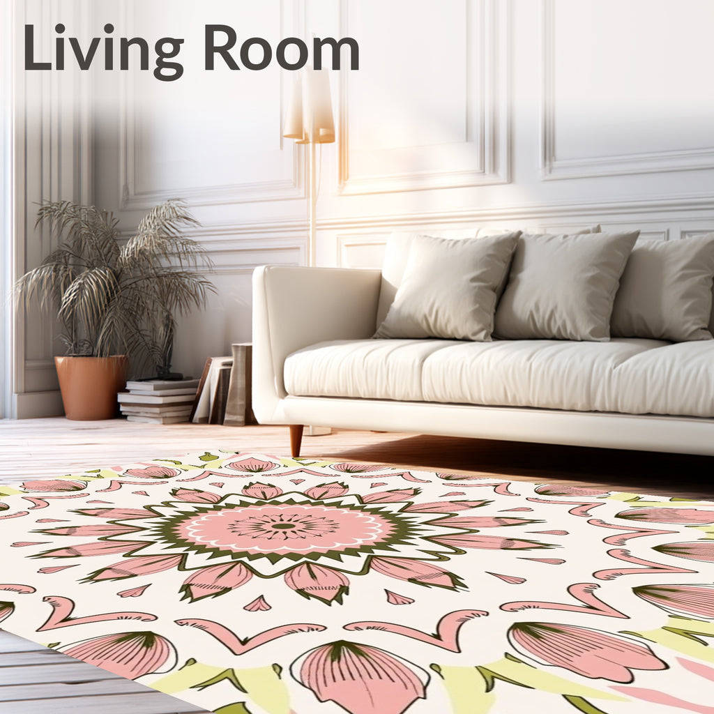 Floral Mandala Design with Pink Petals Rug