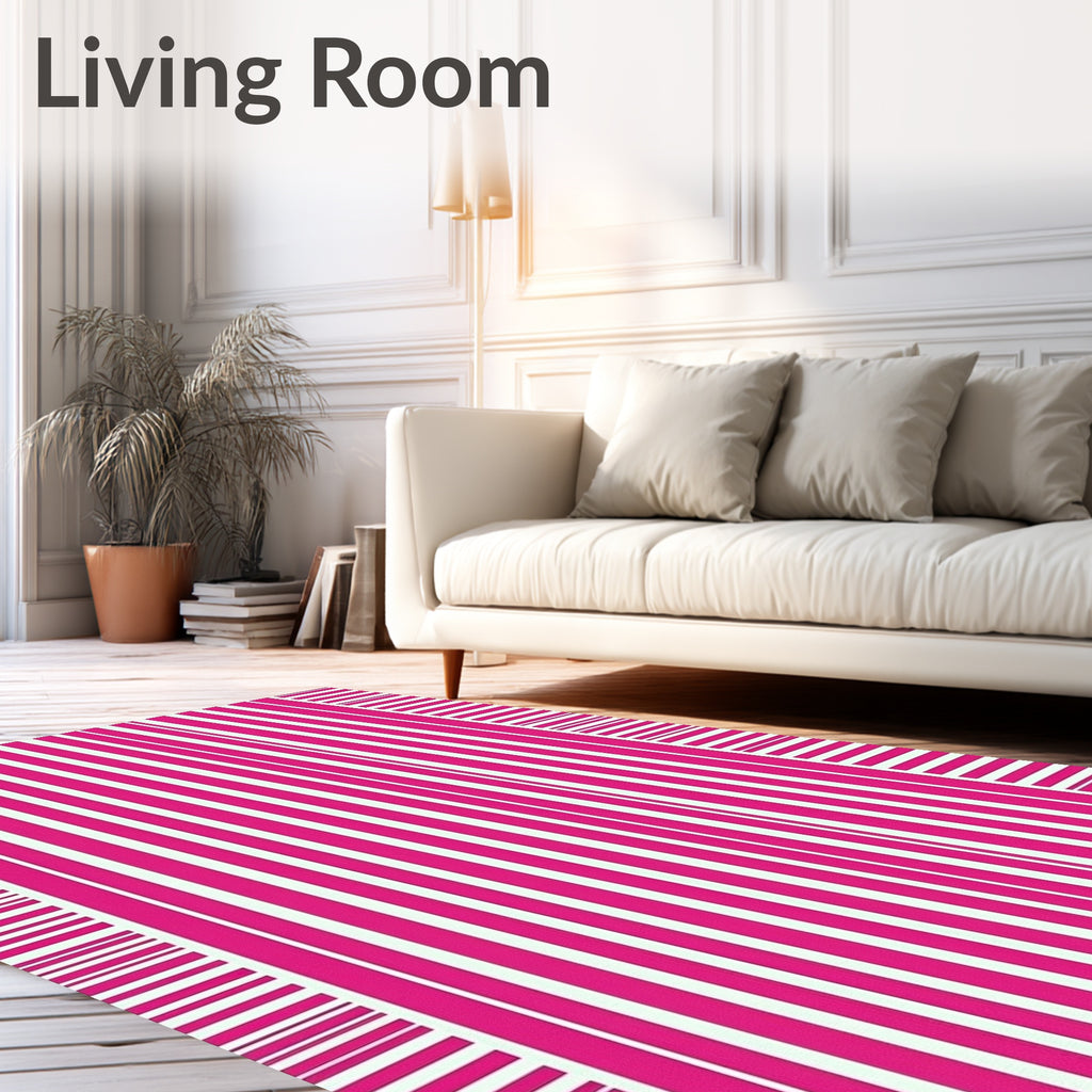 Bright Pink and White Stripe Pattern Rug
