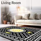 Black Yellow Geometric Diamond Medallion Rug