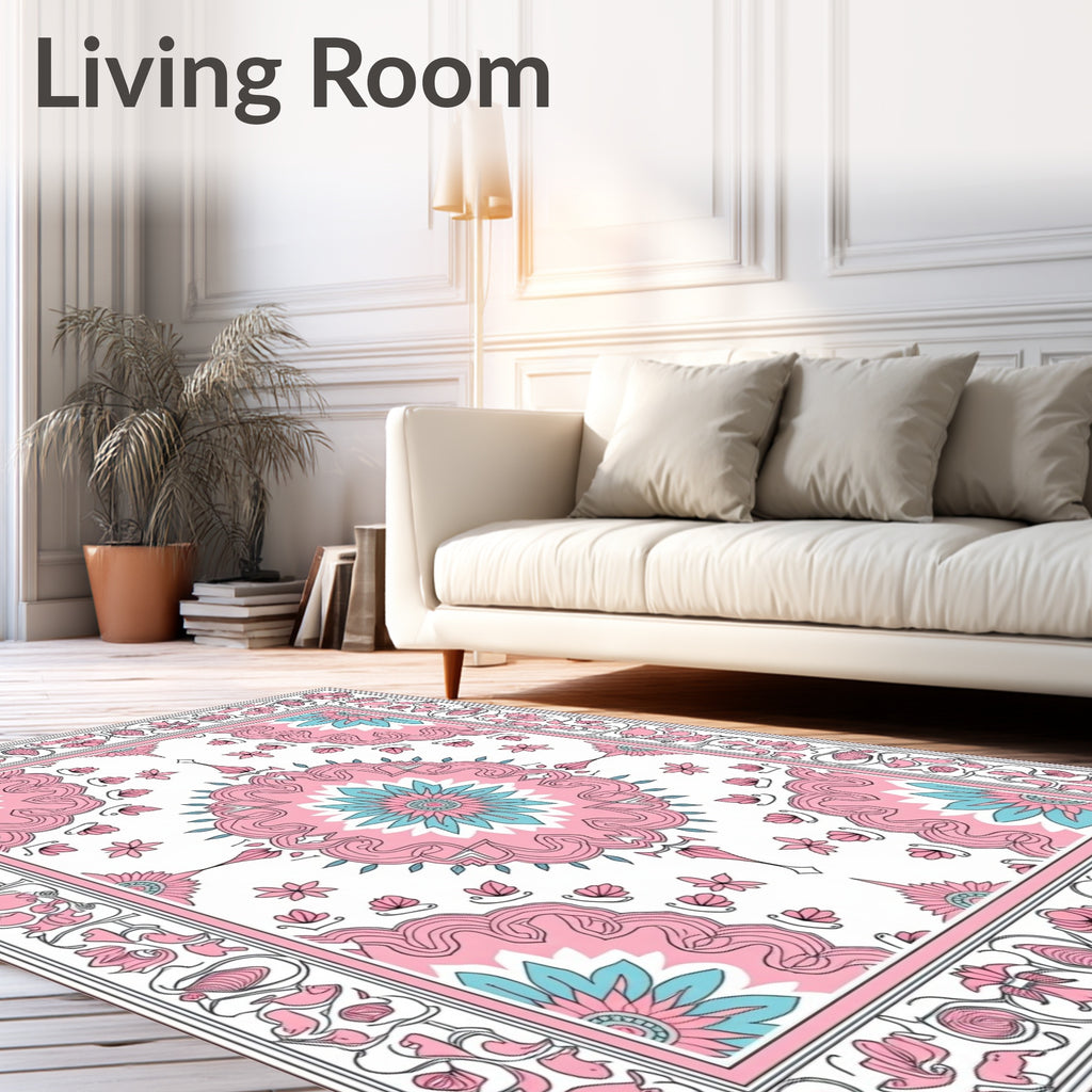 Pink Teal Floral Medallion Classic Rug