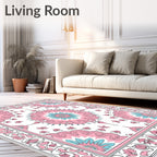 Pink Teal Floral Medallion Classic Rug