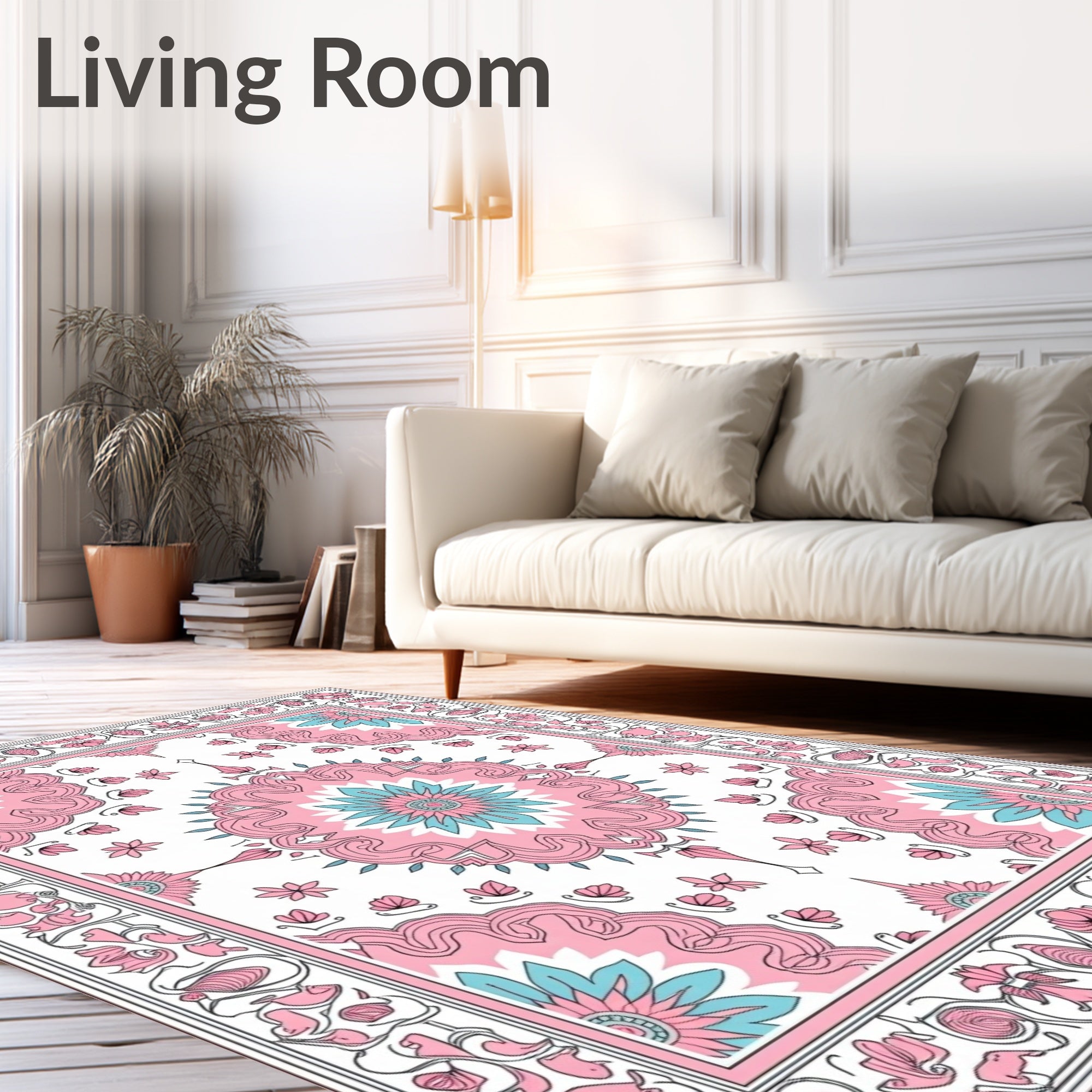 Pink Teal Floral Medallion Classic Rug