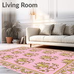 Golden Fleur De Lis Patterned Pink Rug