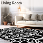 Bold Black White Floral Design Rug