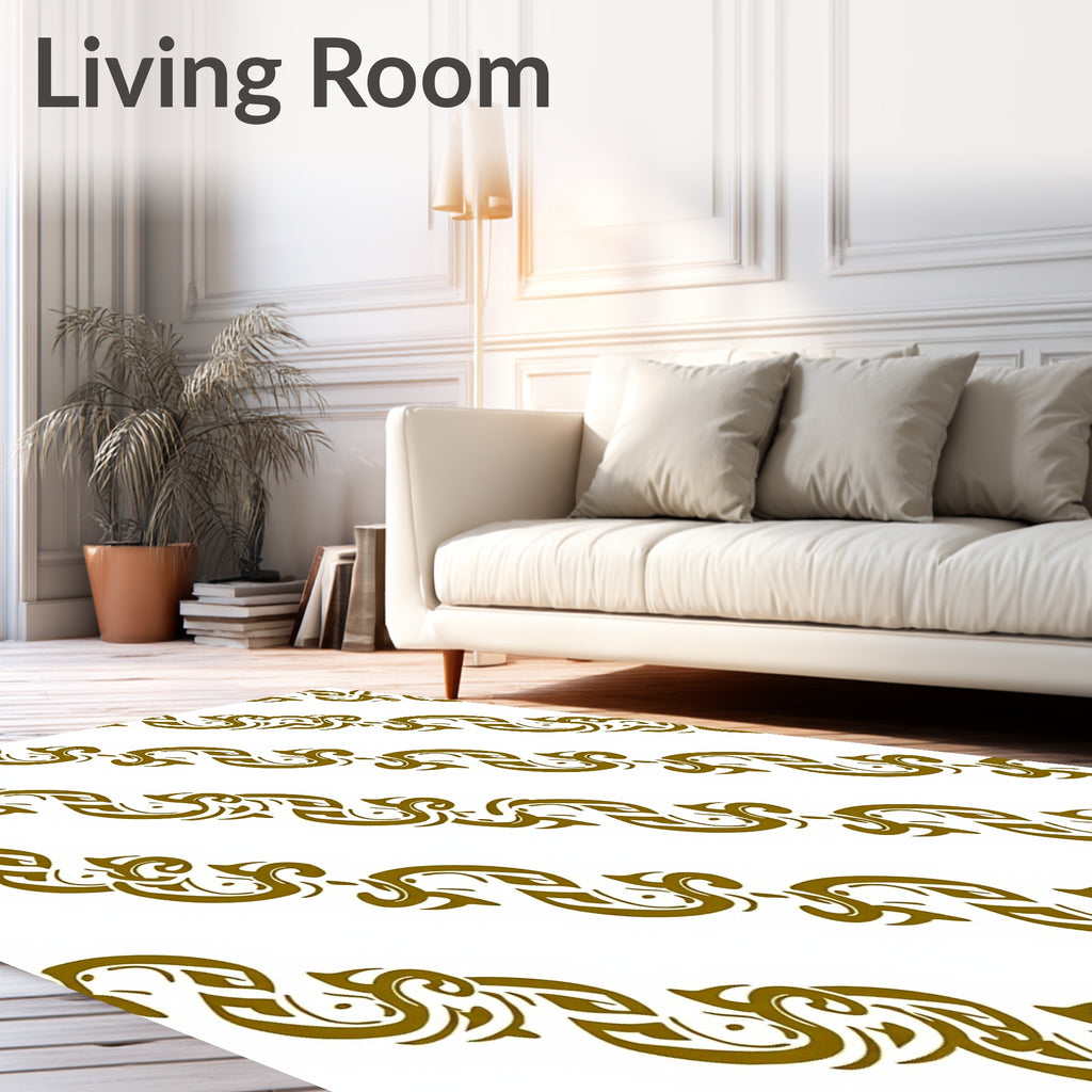 Ornate Gold Scrolling Vine Pattern Rug