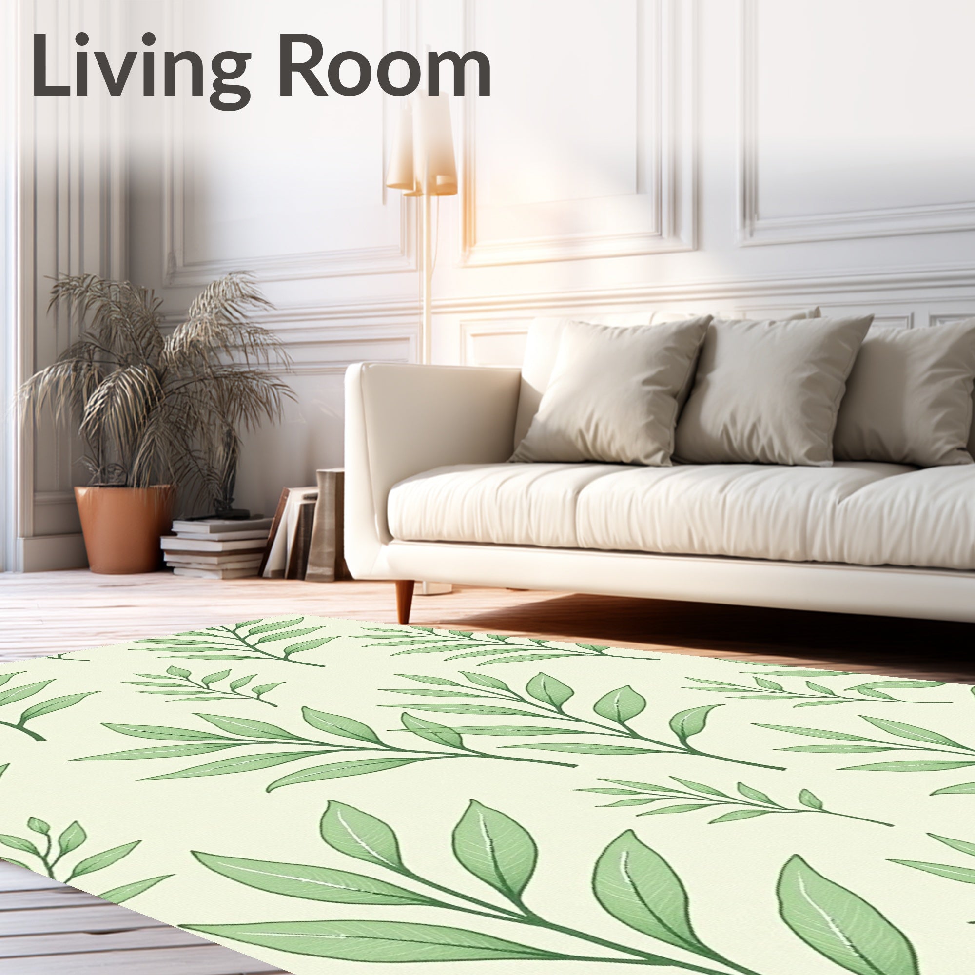 Green Leaf Branch Pattern Design Rug
