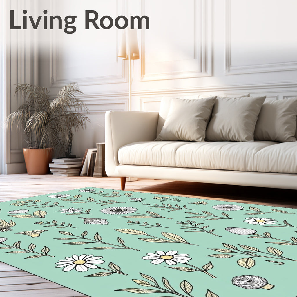 Botanical Sketch Floral Pattern Rug