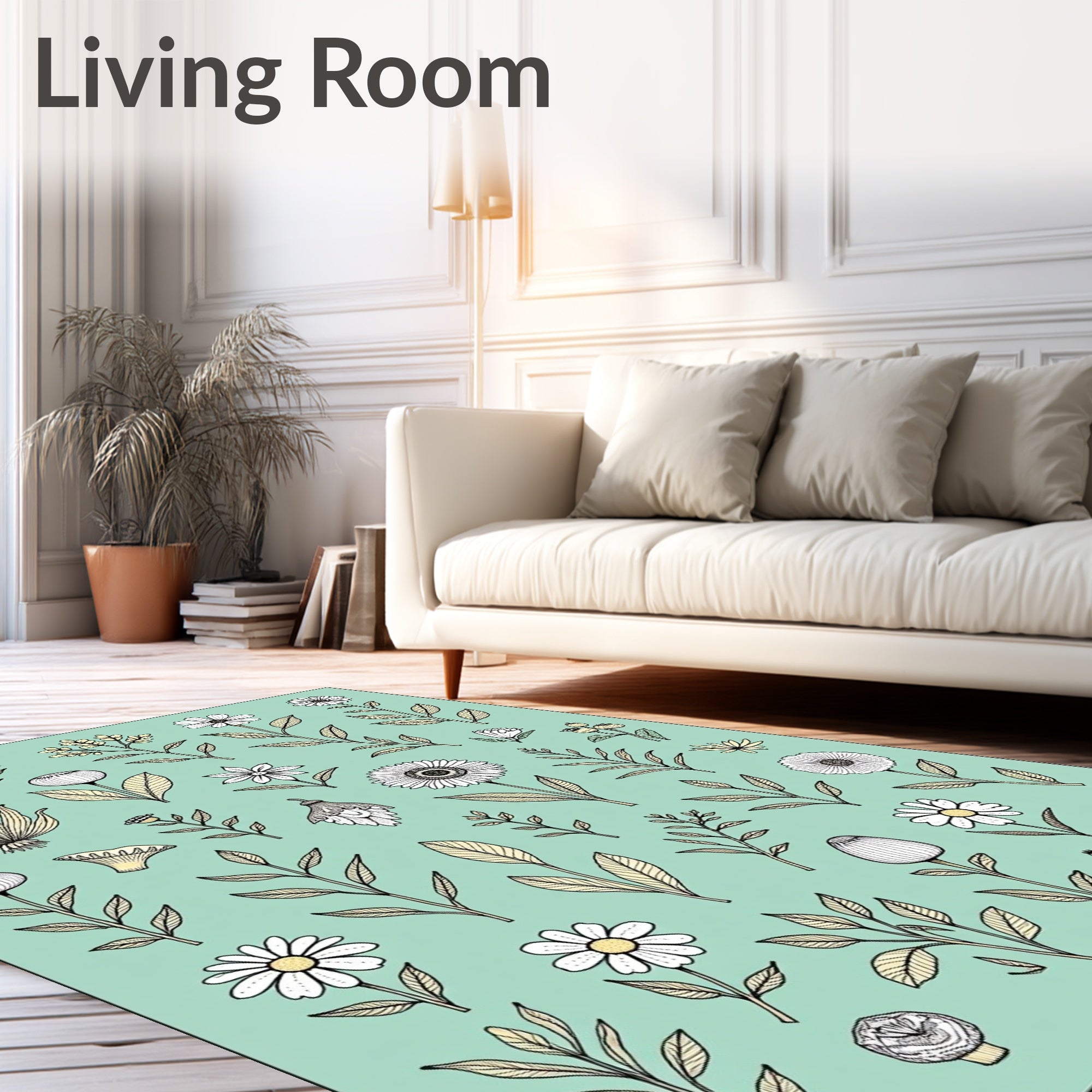 Botanical Sketch Floral Pattern Rug