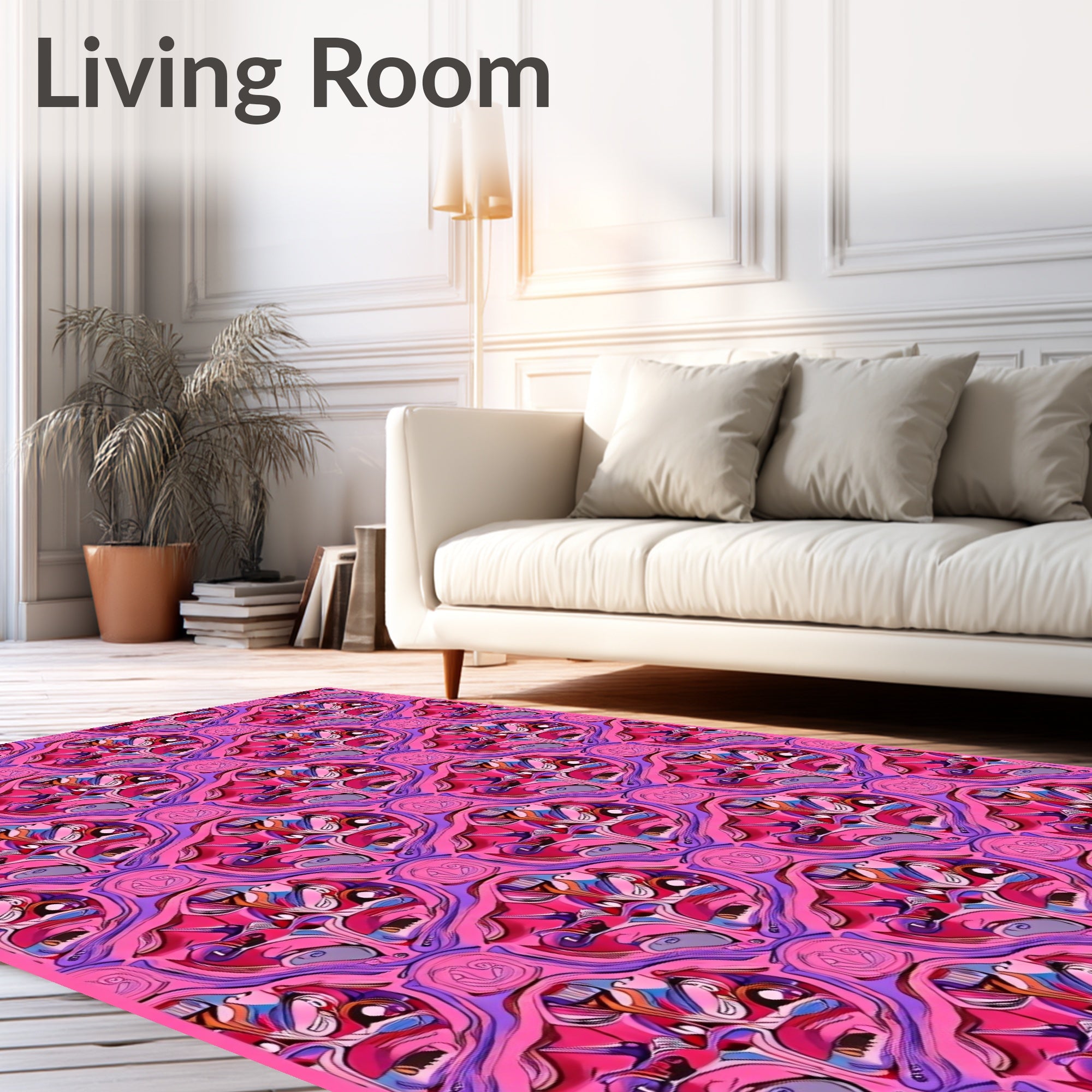 Abstract Swirls Geometric Pink Pattern Rug