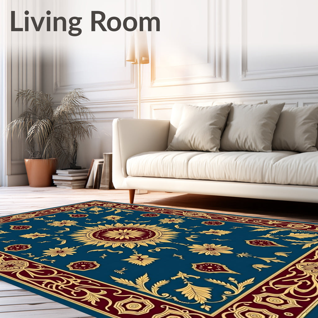 Ornate Floral Sunburst Pattern Design Rug