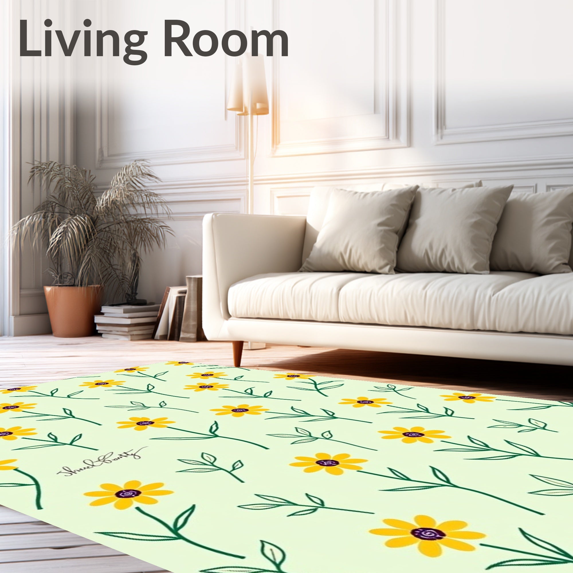Yellow Floral Whimsical Pattern Rug