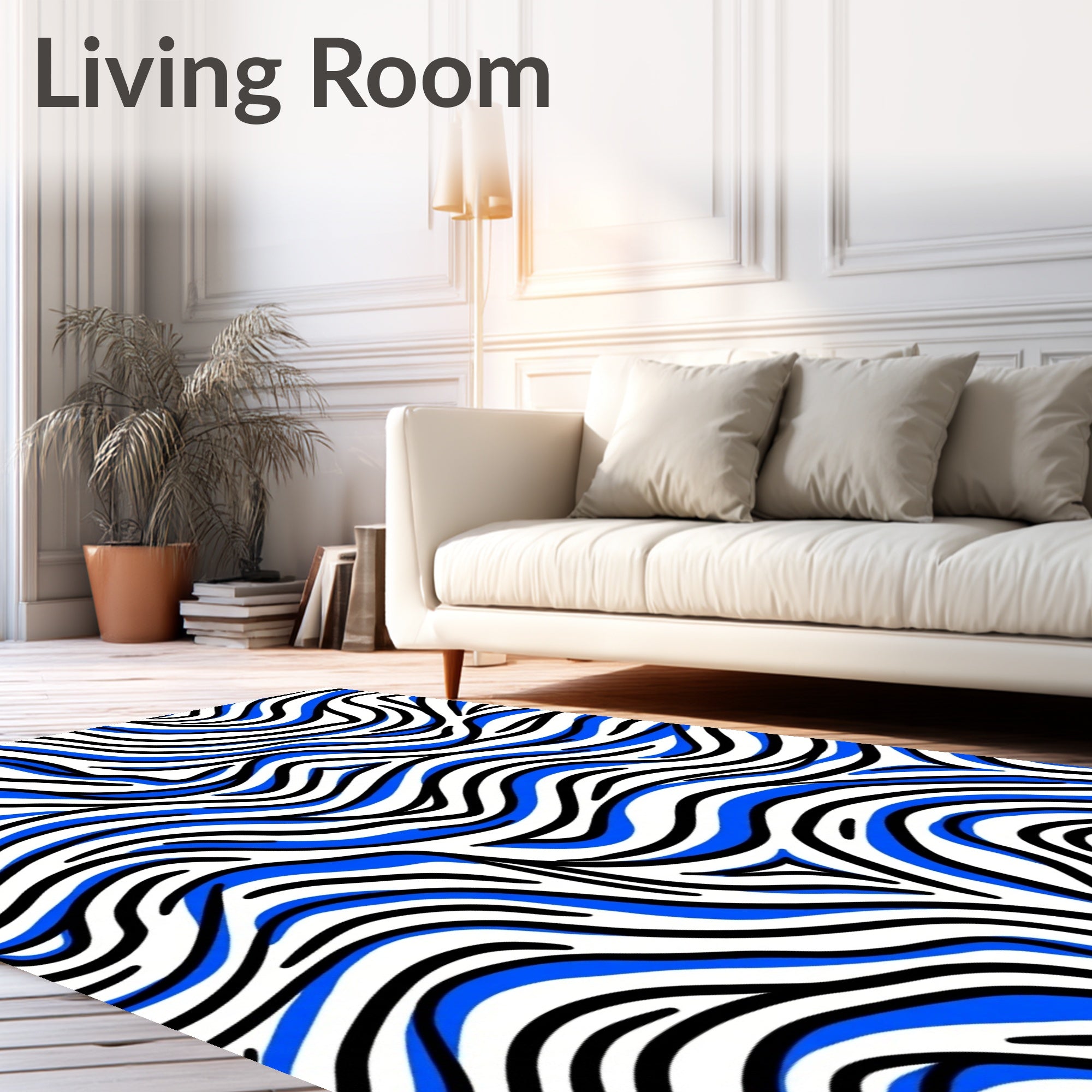 Bold Blue Black Wavy Stripes Rug