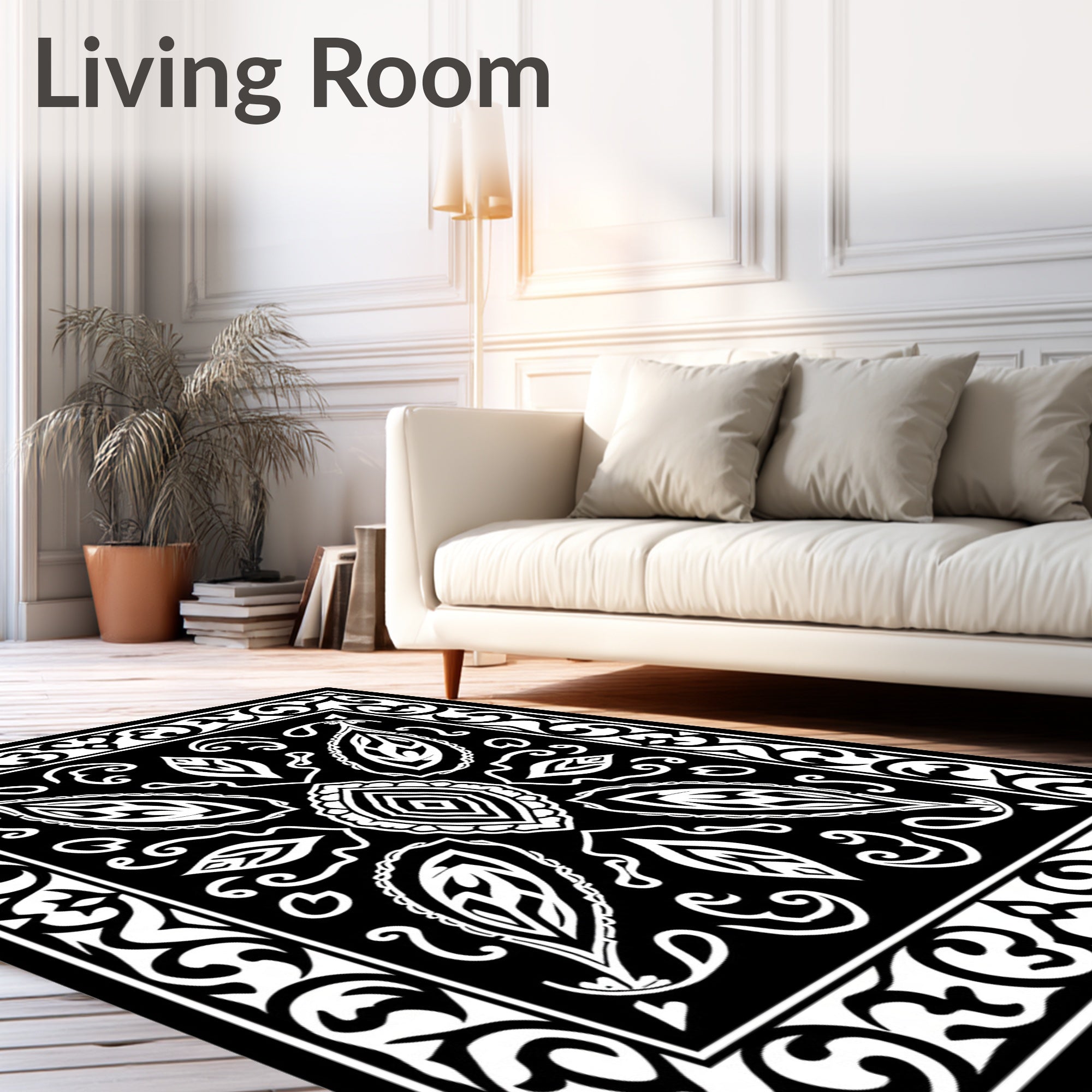 Monochromatic Paisley Leaf Pattern Rug