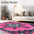 Ornate Pink Black Floral Mandala Rug