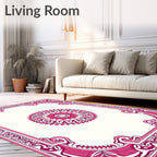 Ornate Pink Mandala Floral Border Rug