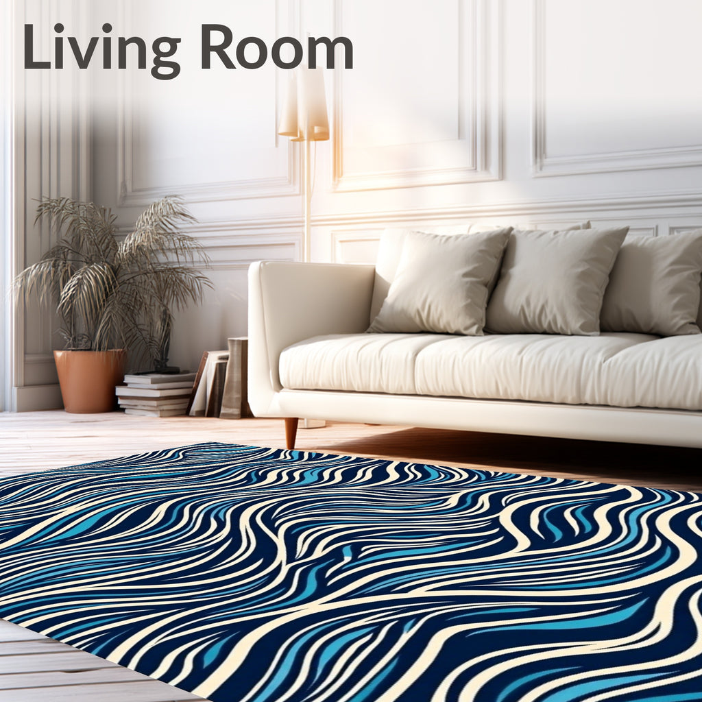Modern Blue Cream Wave Pattern Rug