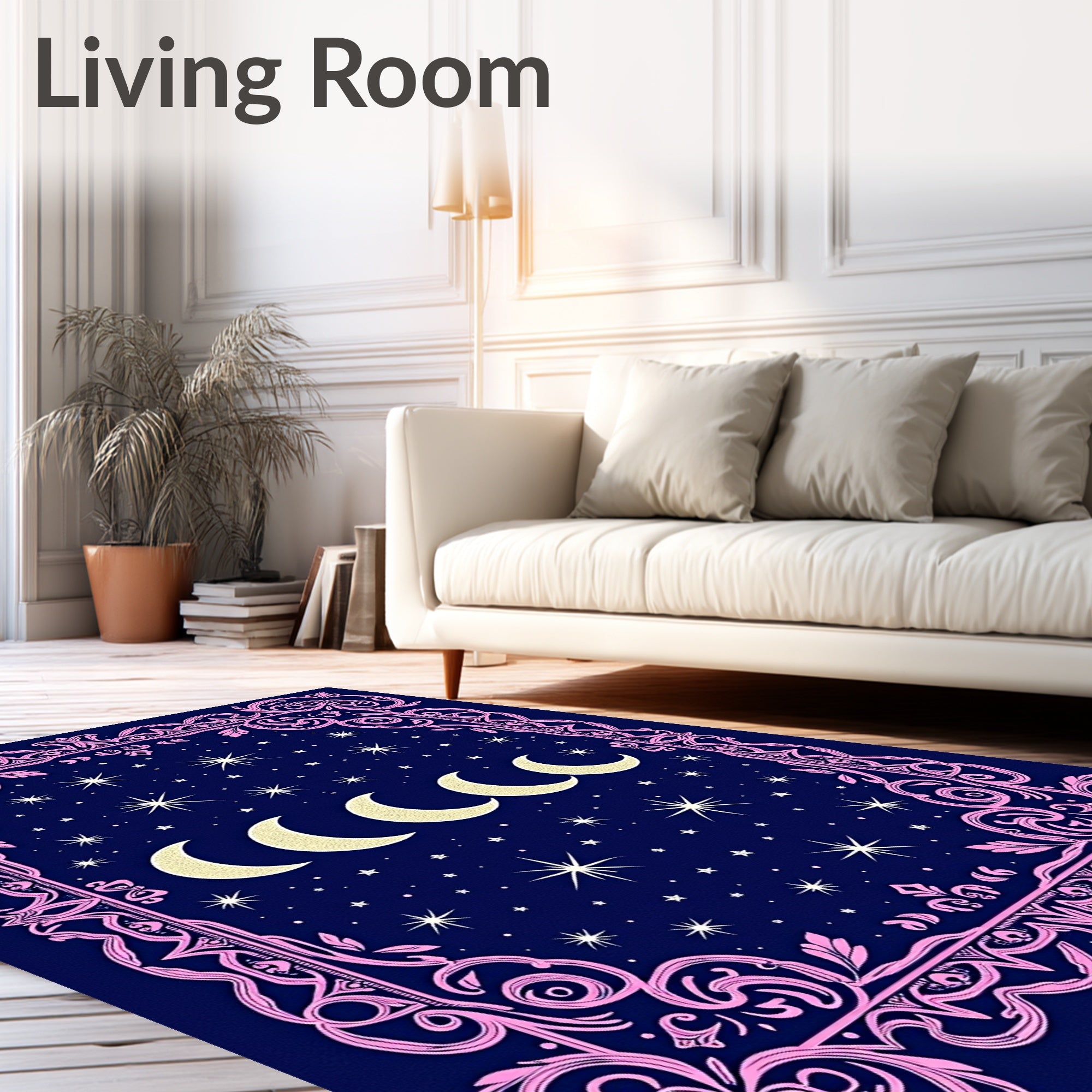 Celestial Moon Phases Star Pattern Rug