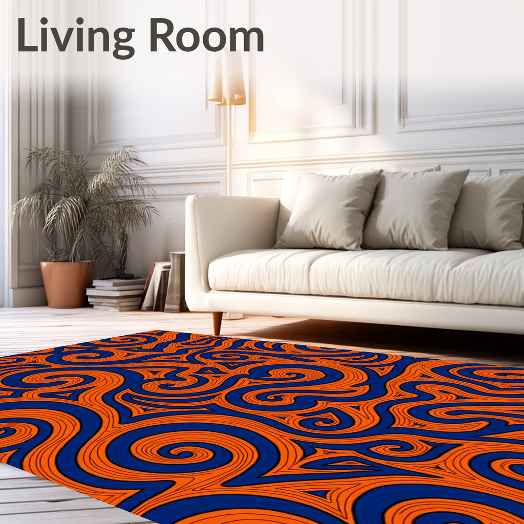 Abstract Swirl Orange Blue Pattern Rug