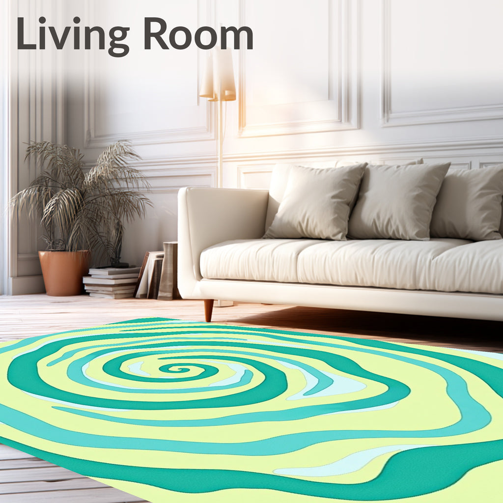 Abstract Teal Yellow Swirl Pattern Rug
