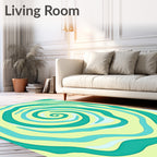 Abstract Teal Yellow Swirl Pattern Rug