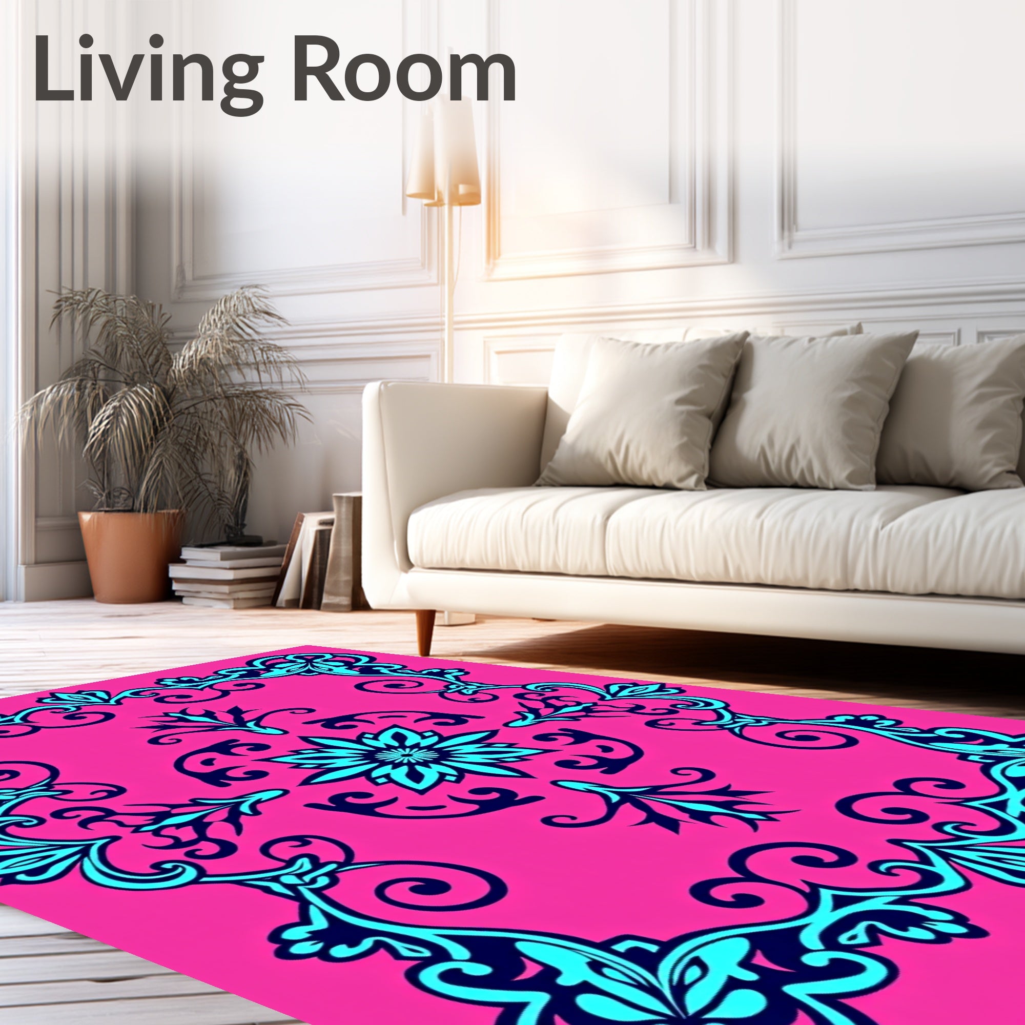 Bright Floral Scrollwork Pattern Rug