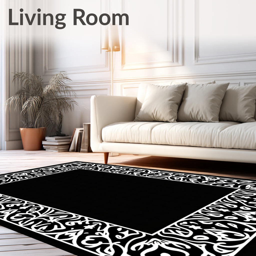 Ornate White Filigree Scroll Pattern Rug