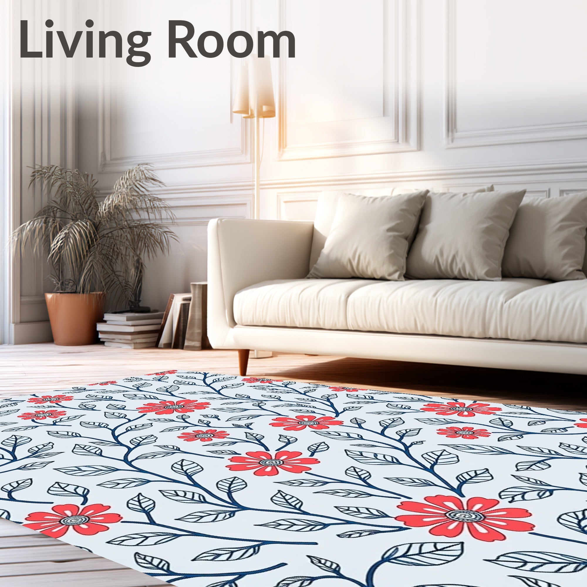 Coral Floral Vine Pattern Rug