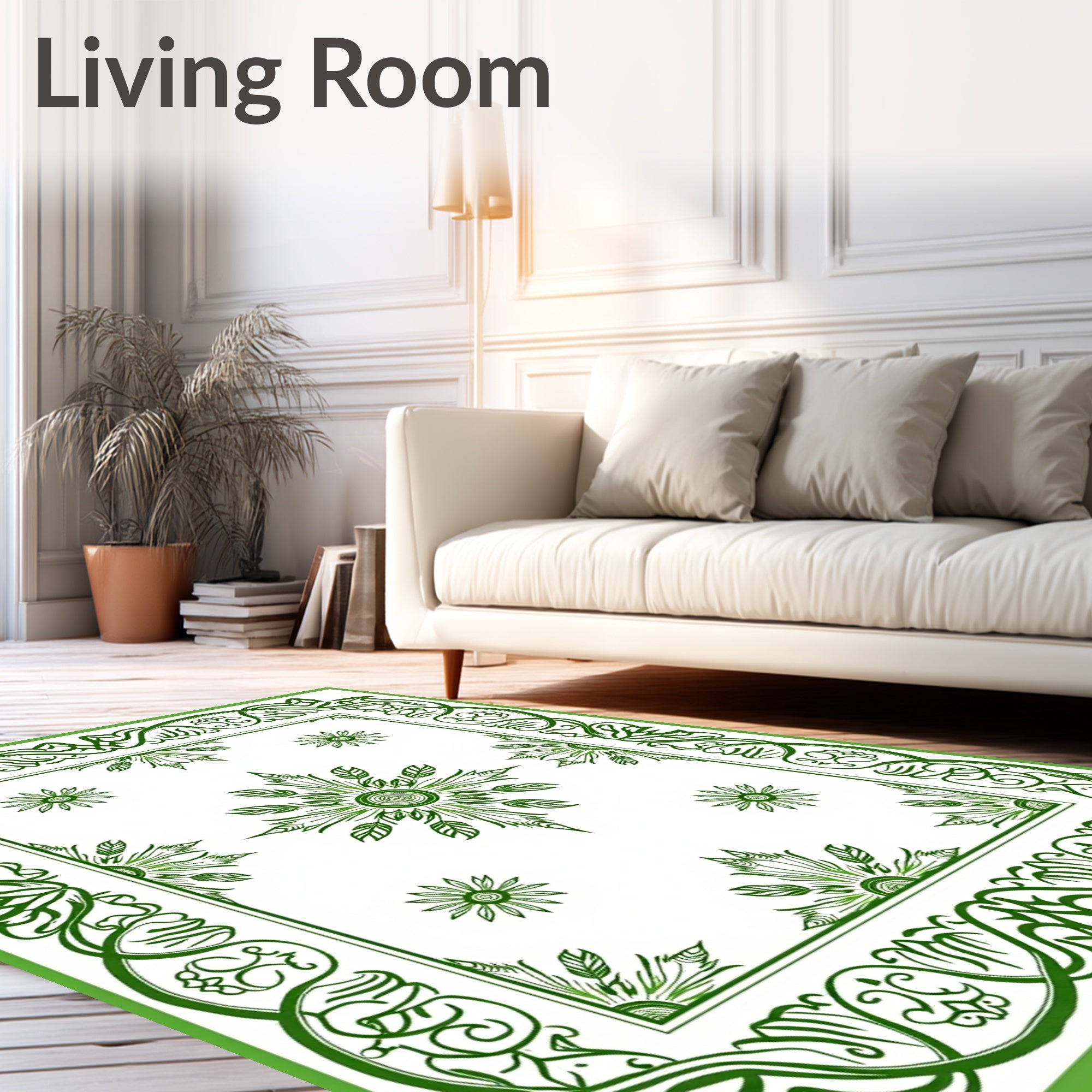Elegant Green Floral Scrollwork Design Rug