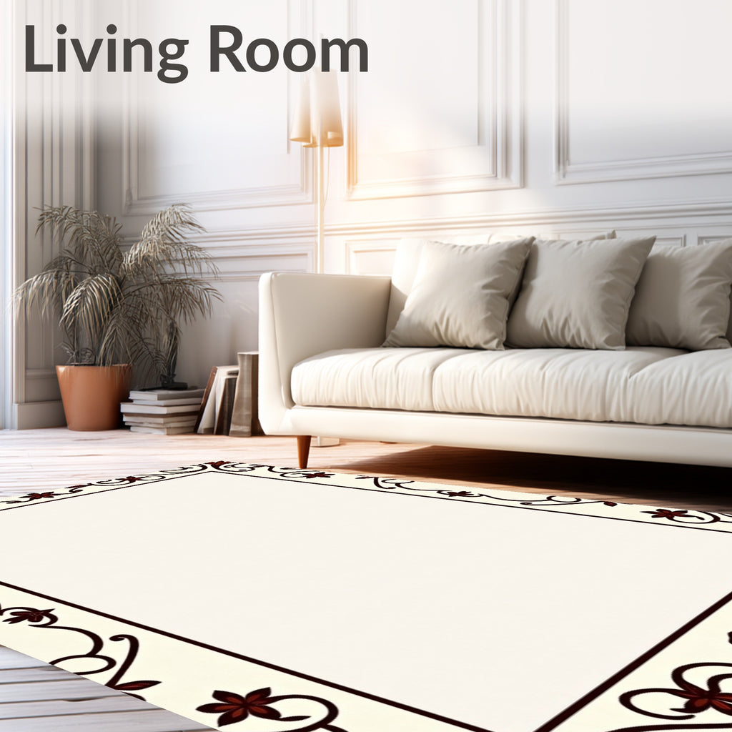Ornate Floral Vines Pattern Frame Rug