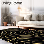 Black Gold Swirling Abstract Pattern Rug