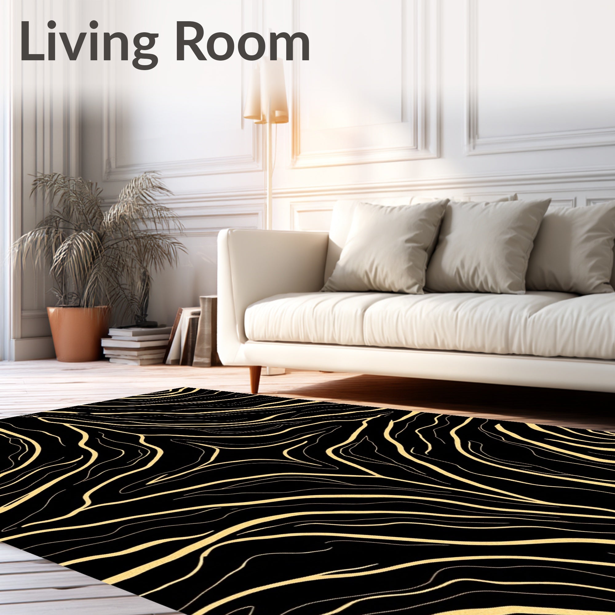 Black Gold Swirling Abstract Pattern Rug