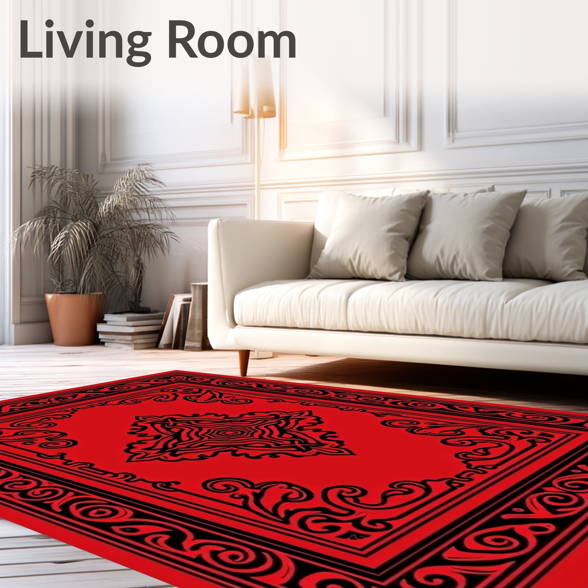 Intricate Red Black Ornamental Pattern Rug