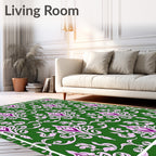 Green Damask Floral Pattern Rug