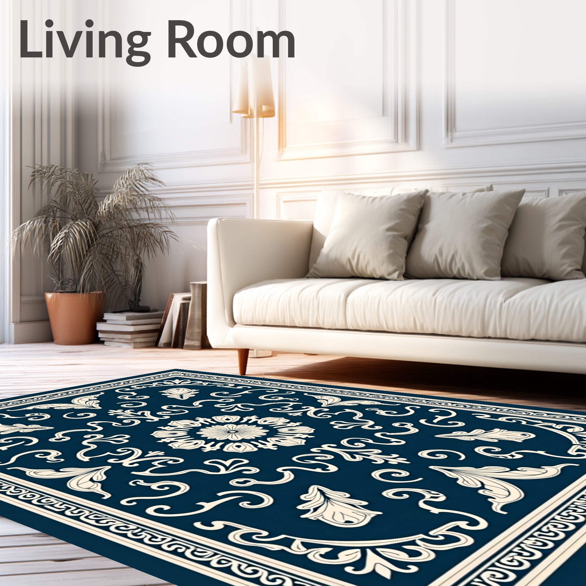 Classic Floral Swirl Border Design Rug