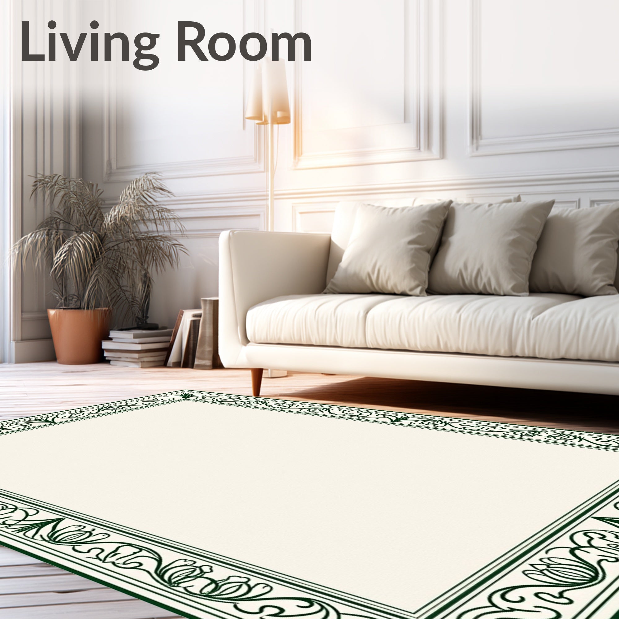Elegant Dark Green Floral Border Design Rug