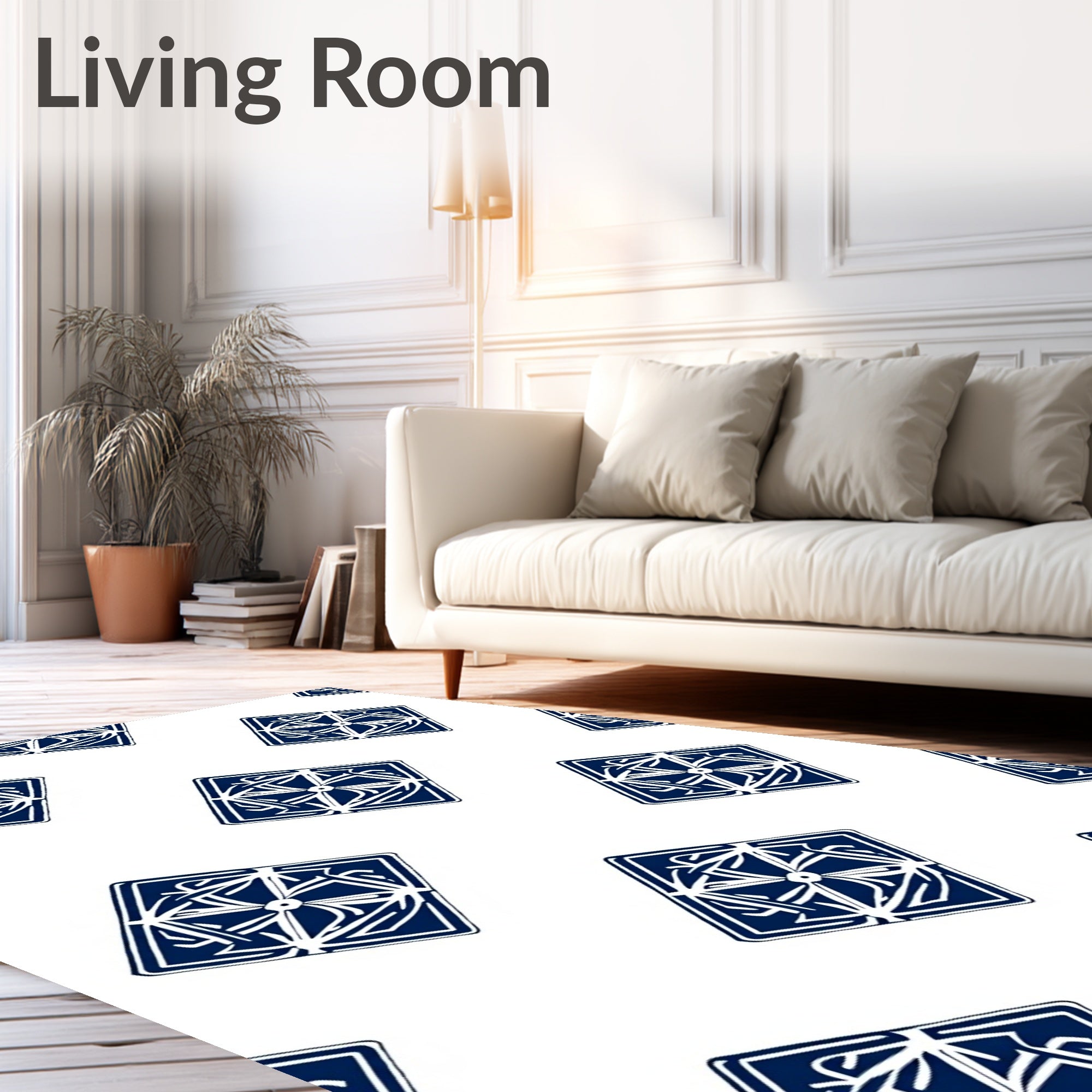 Intricate Blue White Geometric Motif Rug