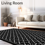 Classic Trellis Patterned Black White Rug
