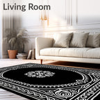 Ornate Floral Black White Design Rug
