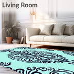 Elaborate Navy Damask Pattern Design Rug