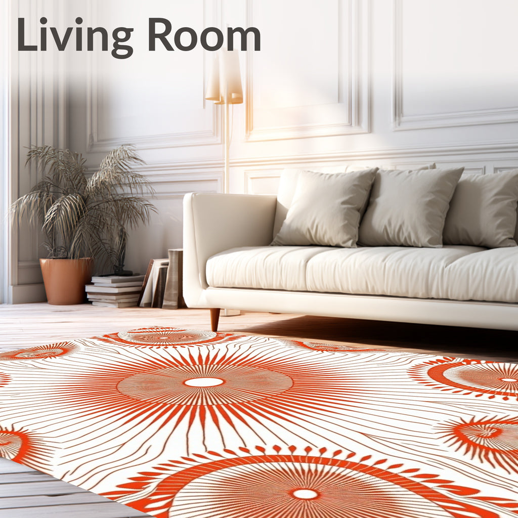 Radial Sunburst Patterned Orange Design Rug