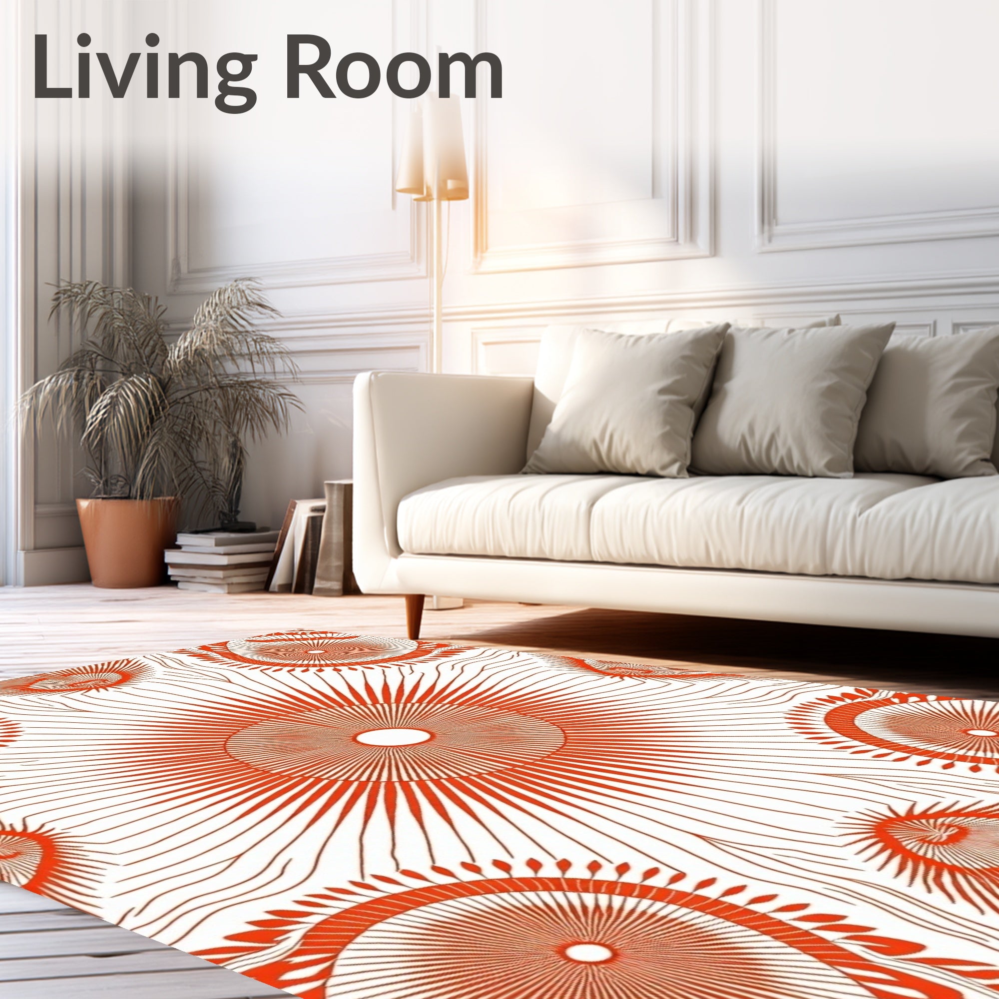 Radial Sunburst Patterned Orange Design Rug