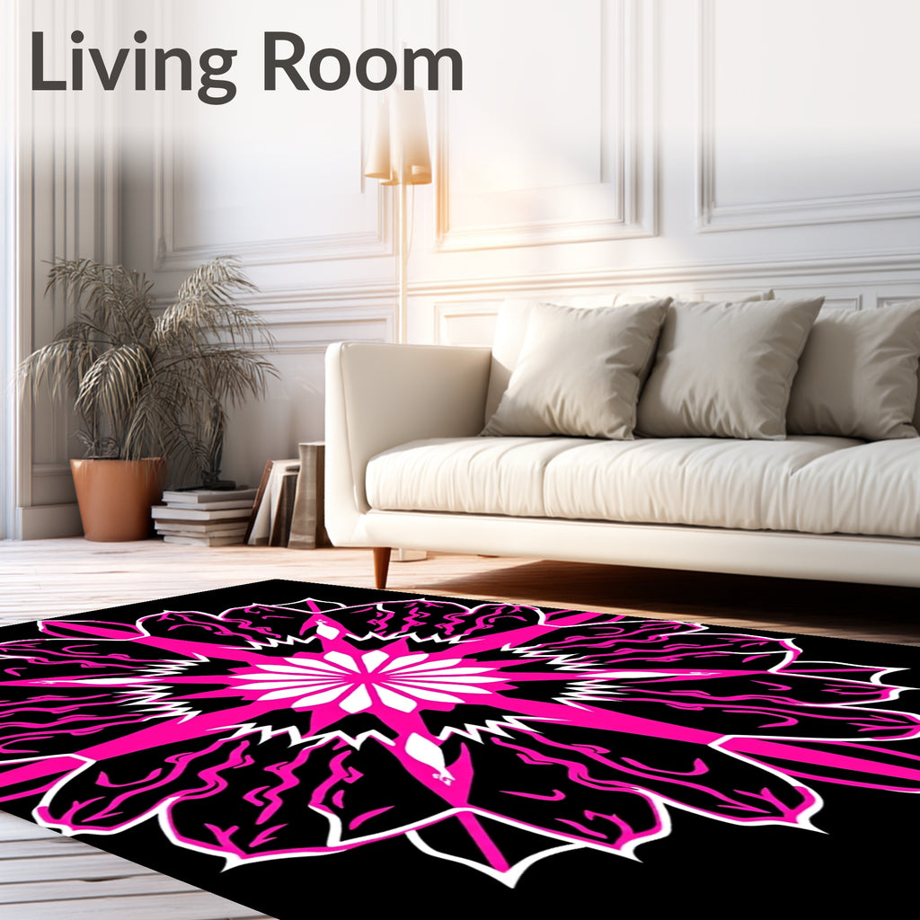 Vibrant Pink Starburst Mandala Design Rug