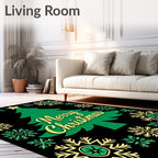 Green Festive Christmas Tree Snowflake Border Rug