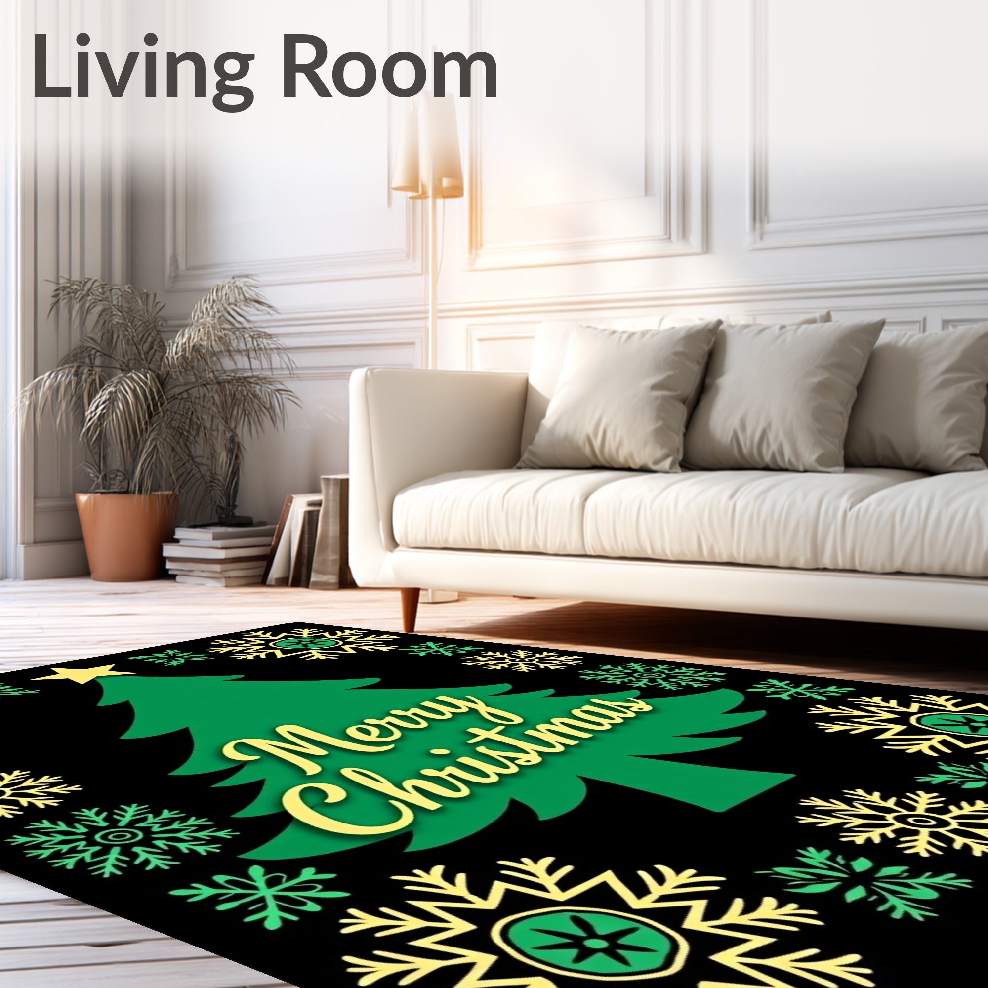 Green Festive Christmas Tree Snowflake Border Rug