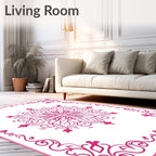 Ornate Pink Floral Mandala Design Rug