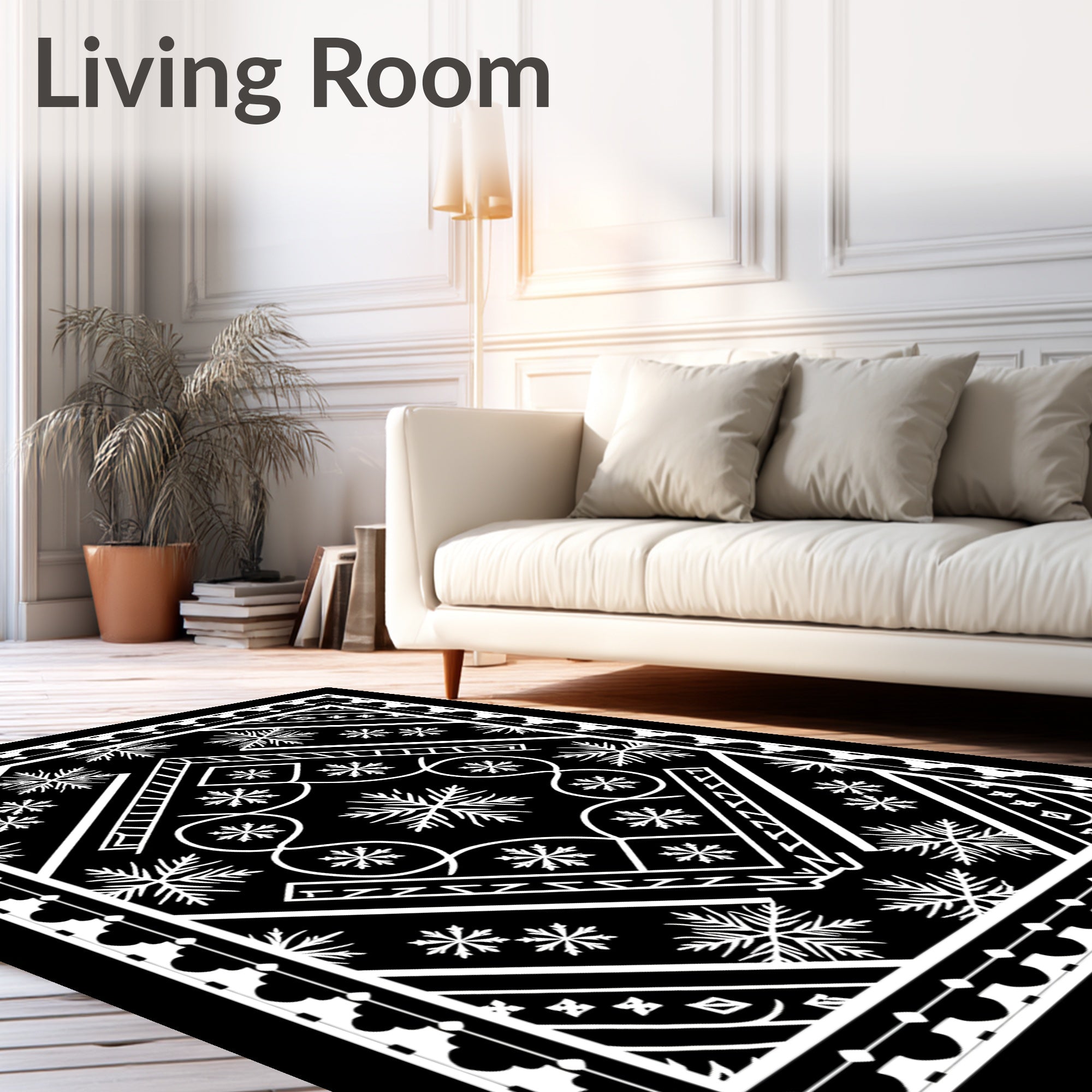 Monochrome Snowflake Mandala Contemporary Rug