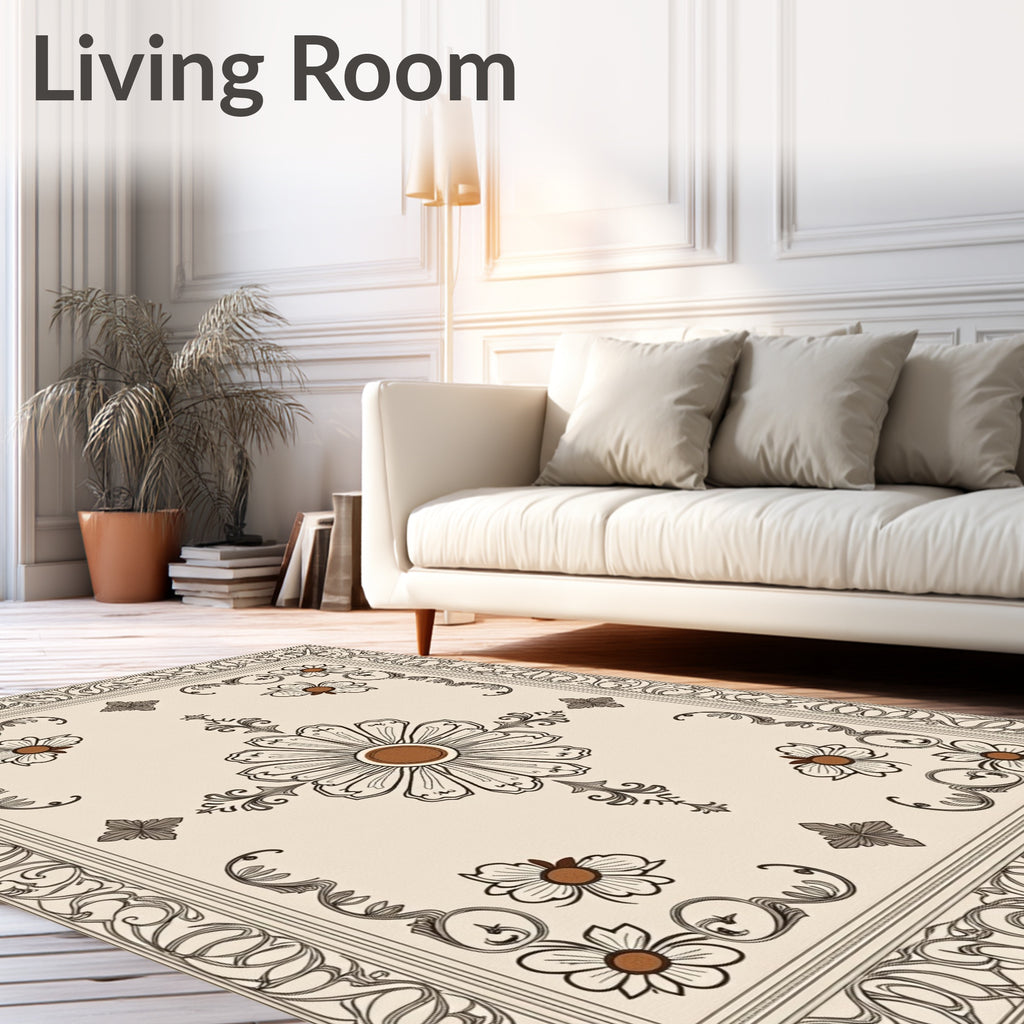 Vintage Floral Garden Square Pattern Rug