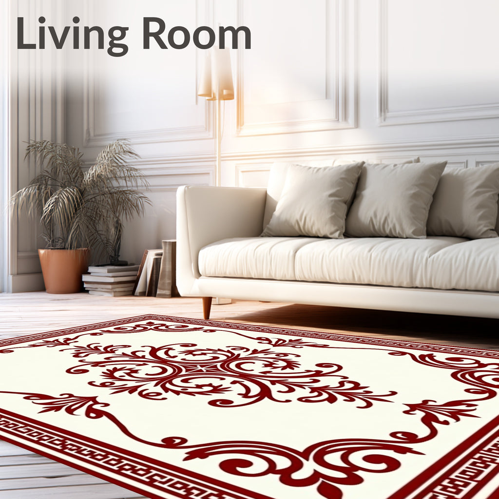 Classic Red Vine Scrollwork Decor Rug