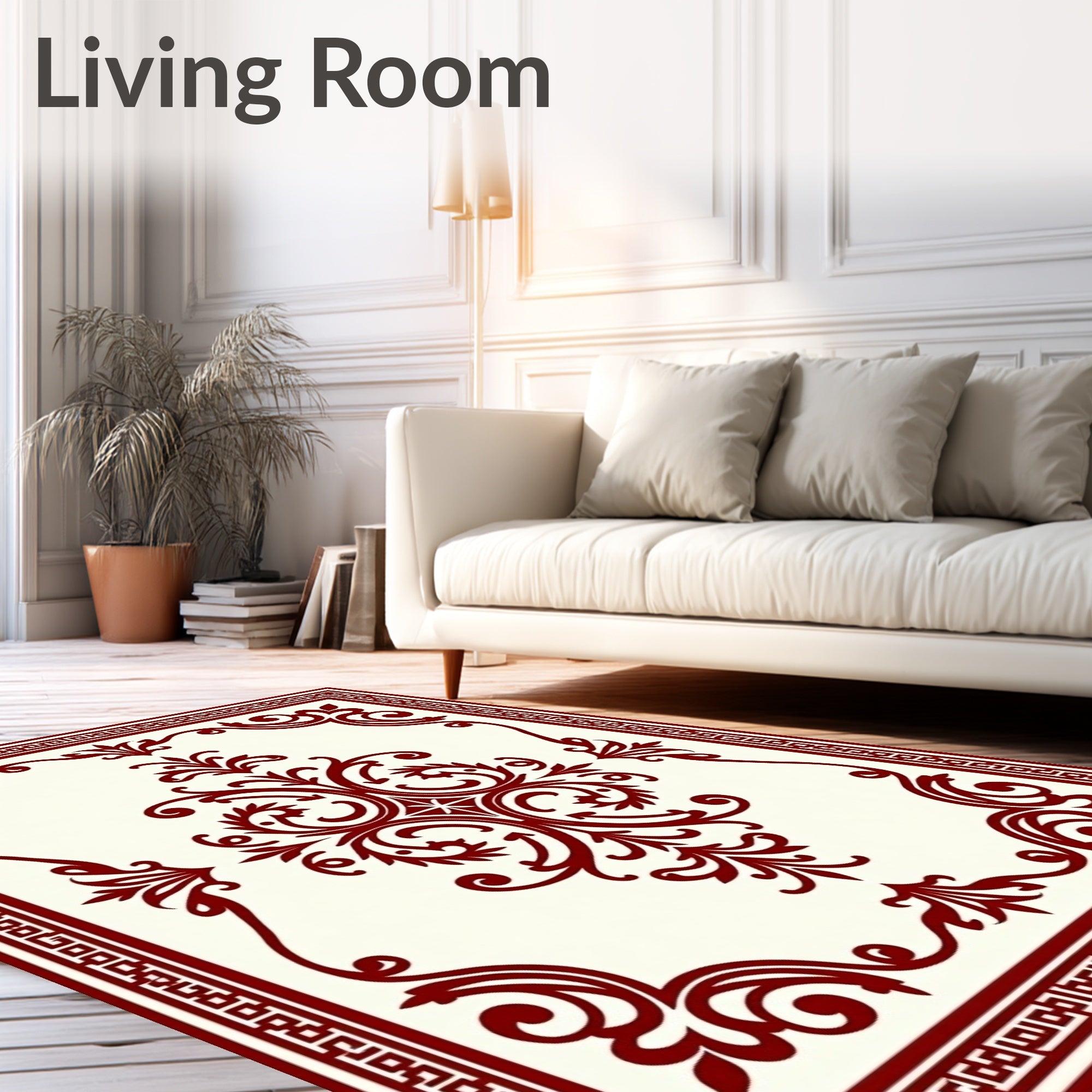 Classic Red Vine Scrollwork Decor Rug