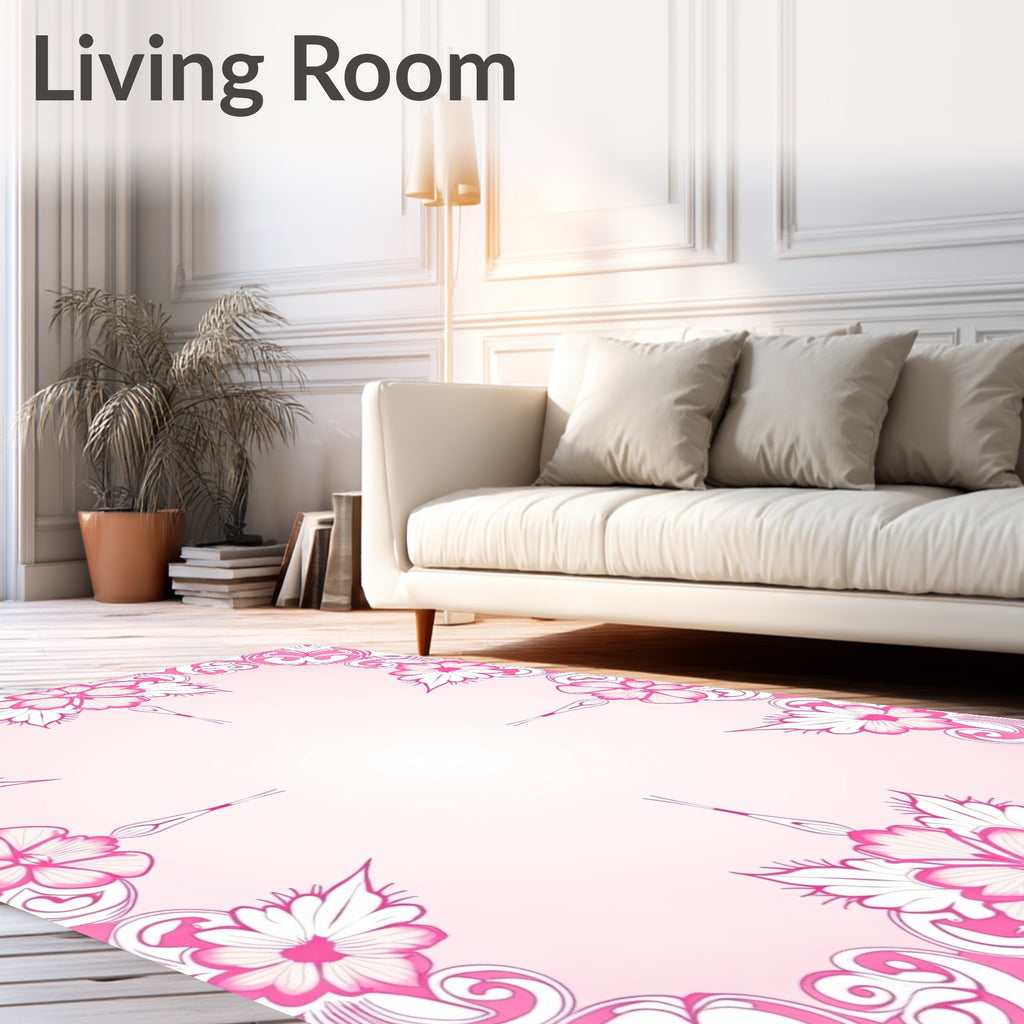 Romantic Pink Floral Swirl Design Rug